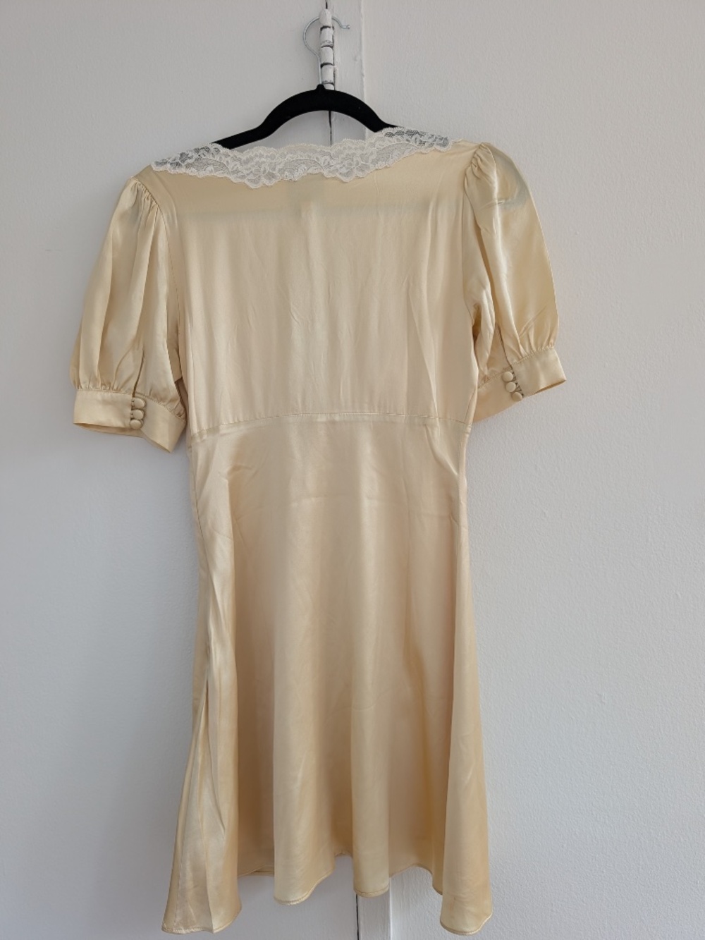 reformation Avin silk butter yellow dress with lace detail - Picture 6 of 6